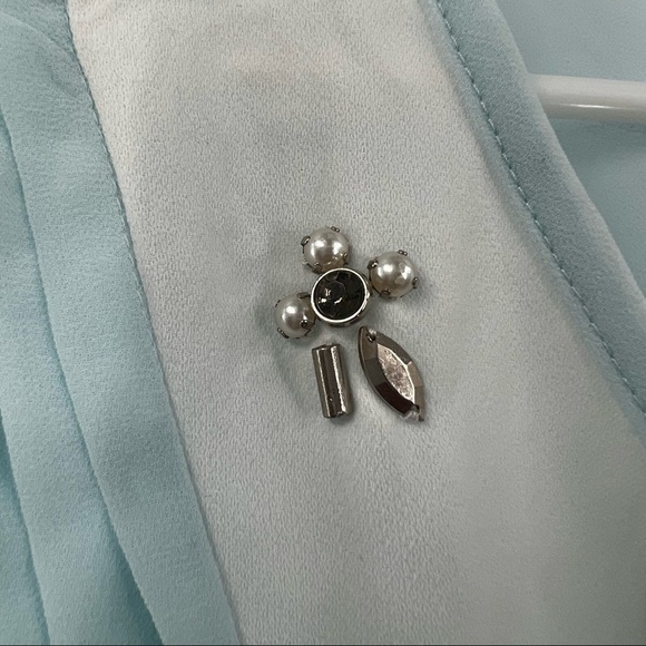 Lucy Paris blue white bedazzled blouse top size S - Picture 8 of 11